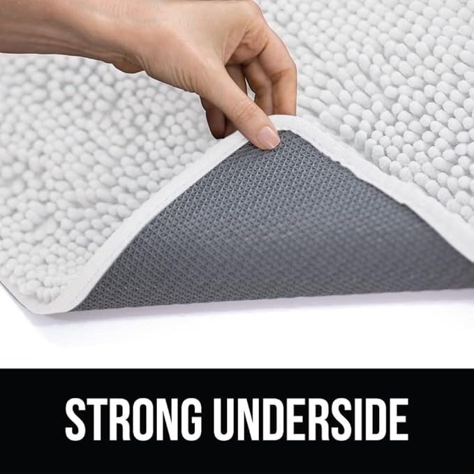 KANGAROO Bathroom Rugs, Chenille Soft Absorbent Bath Rug, Shaggy Shower Mat, Quick Dry Machine Wash Bathmat, Plush Carpet Mats for Tub, Bathtub and Room Home Decor Accessories, 24x17, White