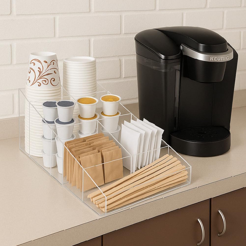 OnDisplay Java Joe Acrylic Breakroom Kitchen Coffee Station Organizer for Cups/Lids/Sugar/Tea/Stirrers