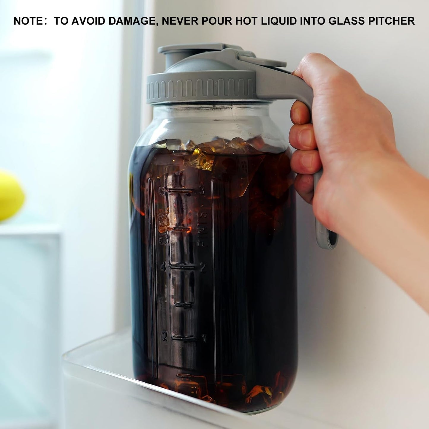 2 Pack 64 oz Glass Pitcher with Lid for Fridge, Half Gallon Pitcher with Lid, Leak Proof, Wide Mouth, 1/2 Gallon Glass Juice Jug for Ice Tea and Coffee (Black+Gray)