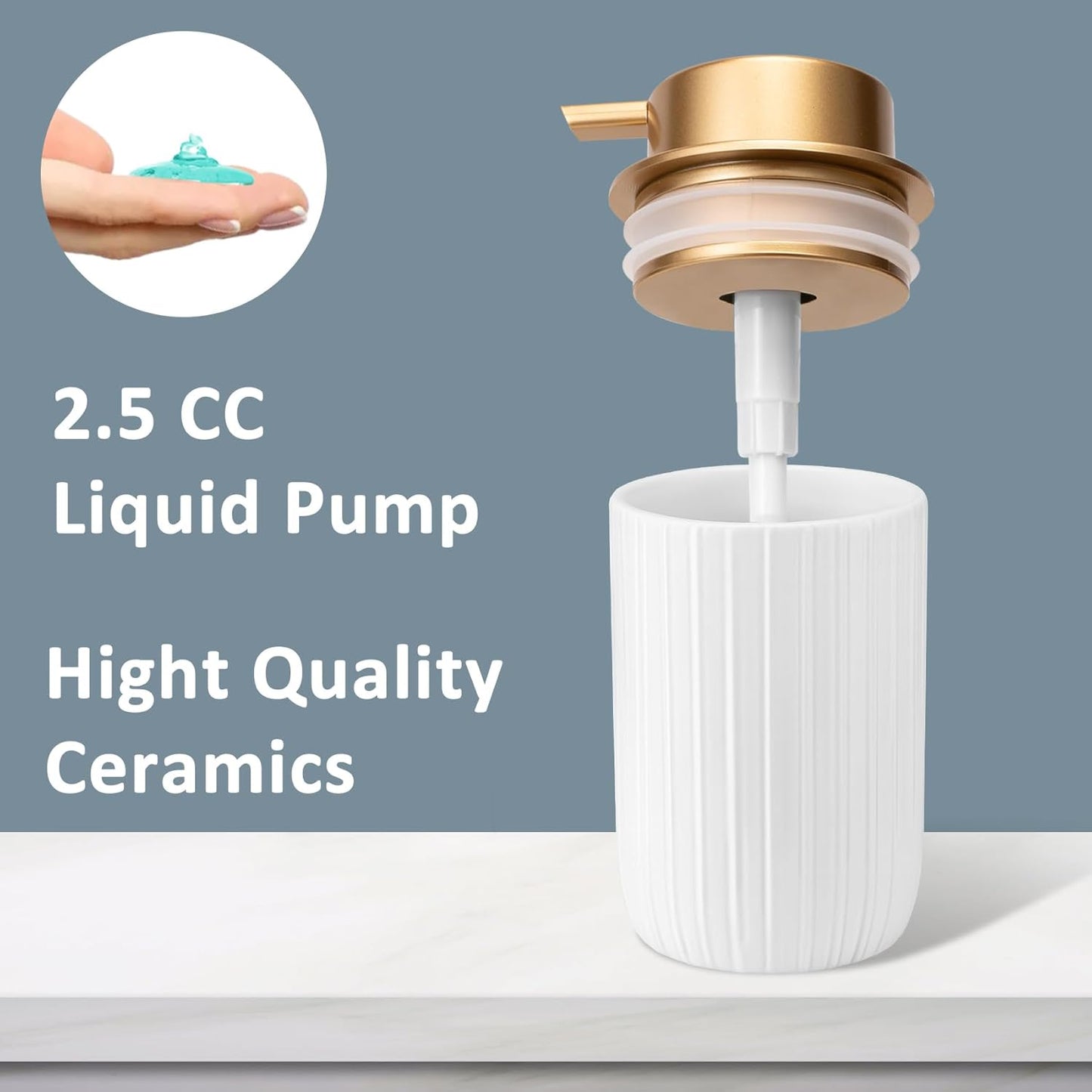 Soap Liquid Dispenser Ceramic with Easy-to-Press Pump Hand Liquid Dispenser (Can't Foam) for Shampoo Bathroom Countertop 13.5 oz