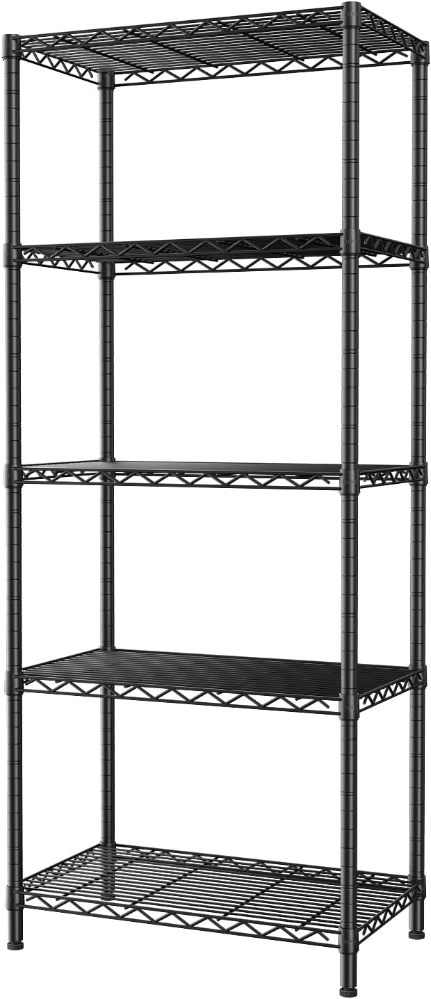 SINGAYE 5 Tier Storage Shelves Wire Shelving Unit Shelve Metal Kitchen Laundry Room Organization Home Pantry Closet Bathroom Organizers Garage Rack Estantes para Cocina 14" D x 24" W x 59.5" H Black