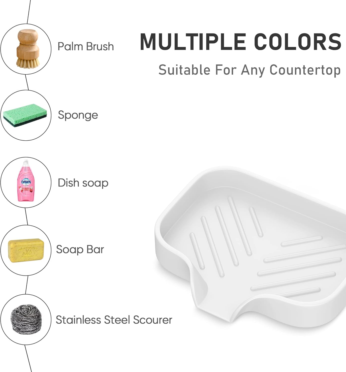 Silicone Soap Holder, 4 Pcs Thickened High-Purity Silicone Self Draining Trays for Bathroom Showers (White)