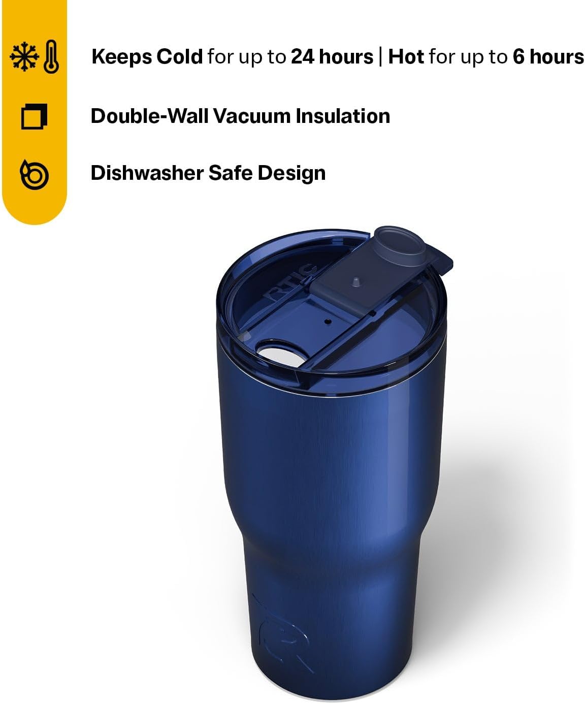 RTIC 30oz Essential Tumbler with Lid, Insulated, Stainless Steel, Metal, Double Wall Vacuum-Insulation, Ceramic Lined, Travel Cup for Iced Coffee, Tea, Hot and Cold Drink, Midnight Dust Metallic