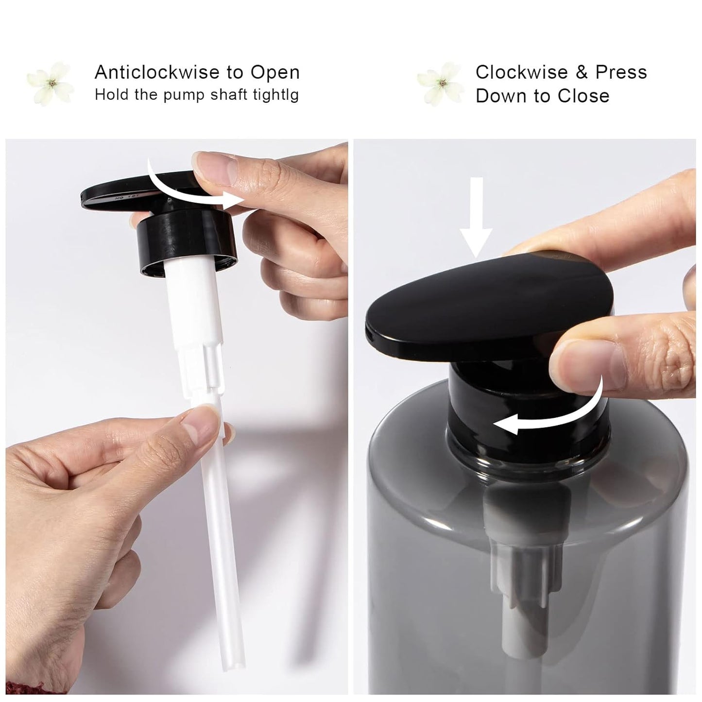 Shampoo Bottles with Pump, Yebeauty 2 Pack Empty Refillable Shower Bottle 17oz 500ml Squeeze Lotion Dispenser for Bathroom,Shampoo Soap, Conditioner Body Wash Liquidl,Clear Grey