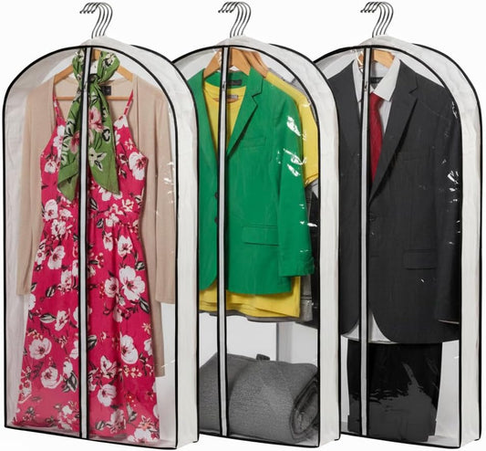 Clear Plastic Hanging Clothes Bags with 4" Gusseted Garment Bags for Storage, Suits, Coats, Sweaters, Shirts - 24" x 40" x 4"",3 Pack