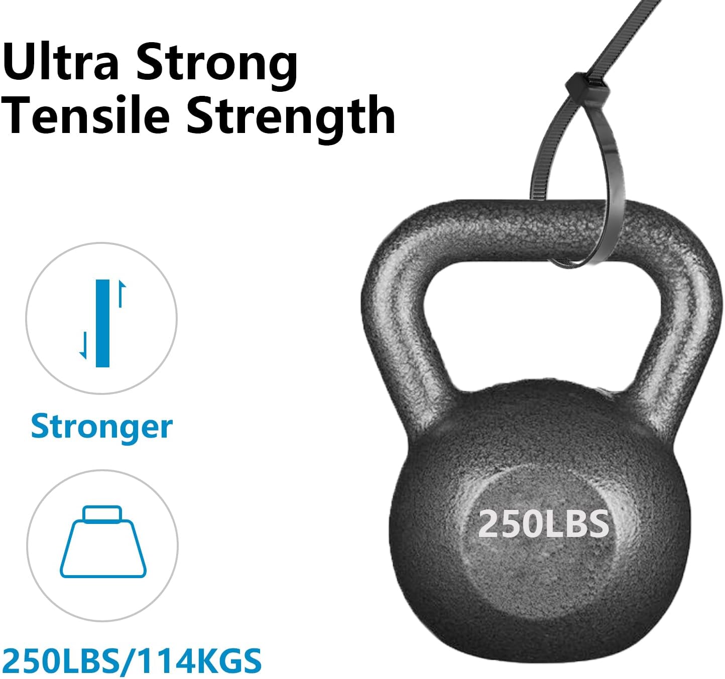 20PCS 60 inch Cable Zip Ties Heavy Duty 250Lbs Tensile Strength Nylon Long Wire Ties Self-Locking Durable Plastic Tie Wraps for Indoor and Outdoor UV Resistant(White)