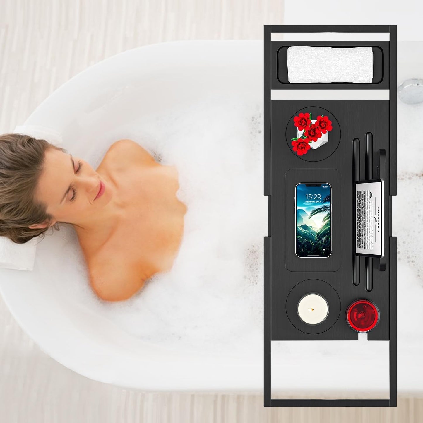 Premium Bathtub Caddy Tray - Bath Tray - Bath Tub Tray Table for Bathtub - Bath Caddy Tray for Bathtub, Expandable Size, Fits Most Bath Tubs