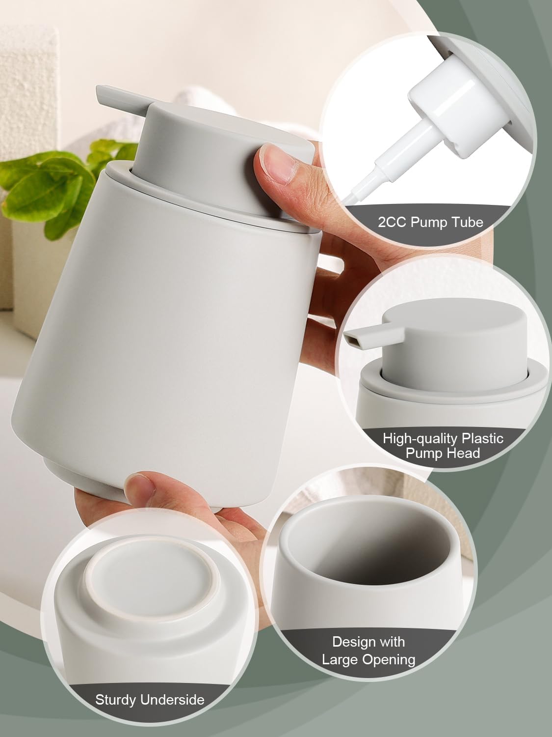 INGOFIN Ceramic Foaming Soap Dispenser -14 oz Foam Hand Soap Dispenser Bathroom, Modern Refillable Dish Wash Bottle for Kitchen with Large Pump, Matte Grey