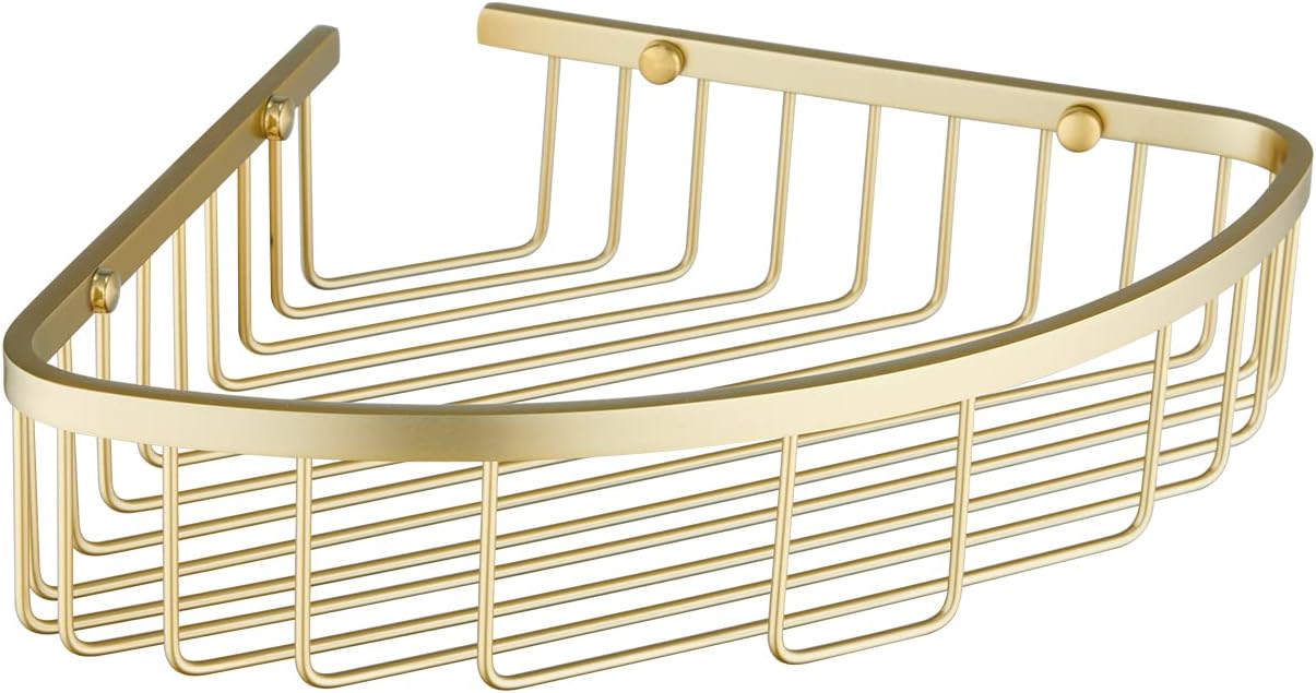 Bathroom Shower Caddy Corner Shelf Basket, Corner-Hollow Design, Ultra Sturdy Rust-Proof Stainless Steel Shelf Organizer Shampoo Holder, Wall Mounted Storage Rack for Bathroom, Brushed Gold