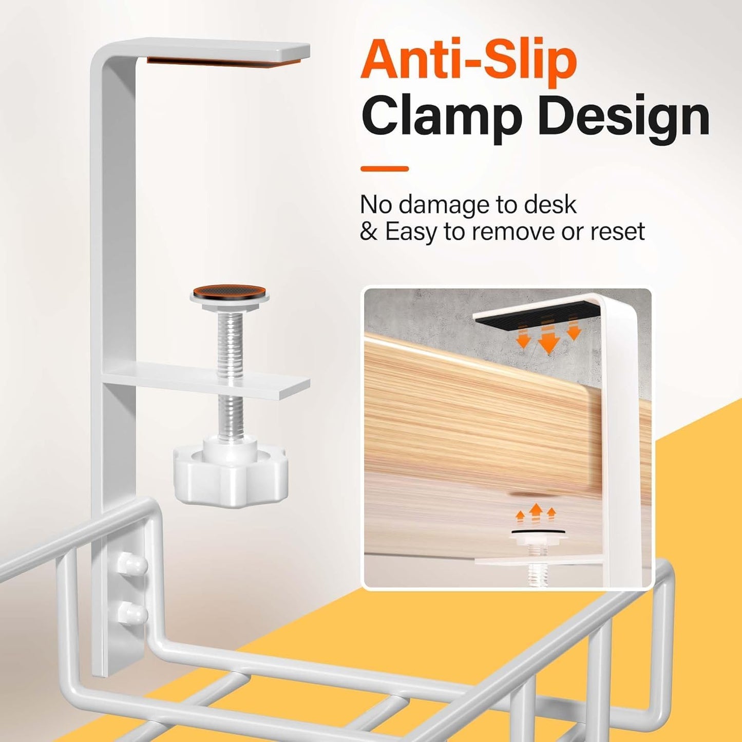 3 Pack Cable Management Under Desk Tray, 47.1" No Drill Under Desk Wire Management with Upgraded Clamp, Metal Cord Organizers with Cable Organizers, PC Cord Organization Rack, White