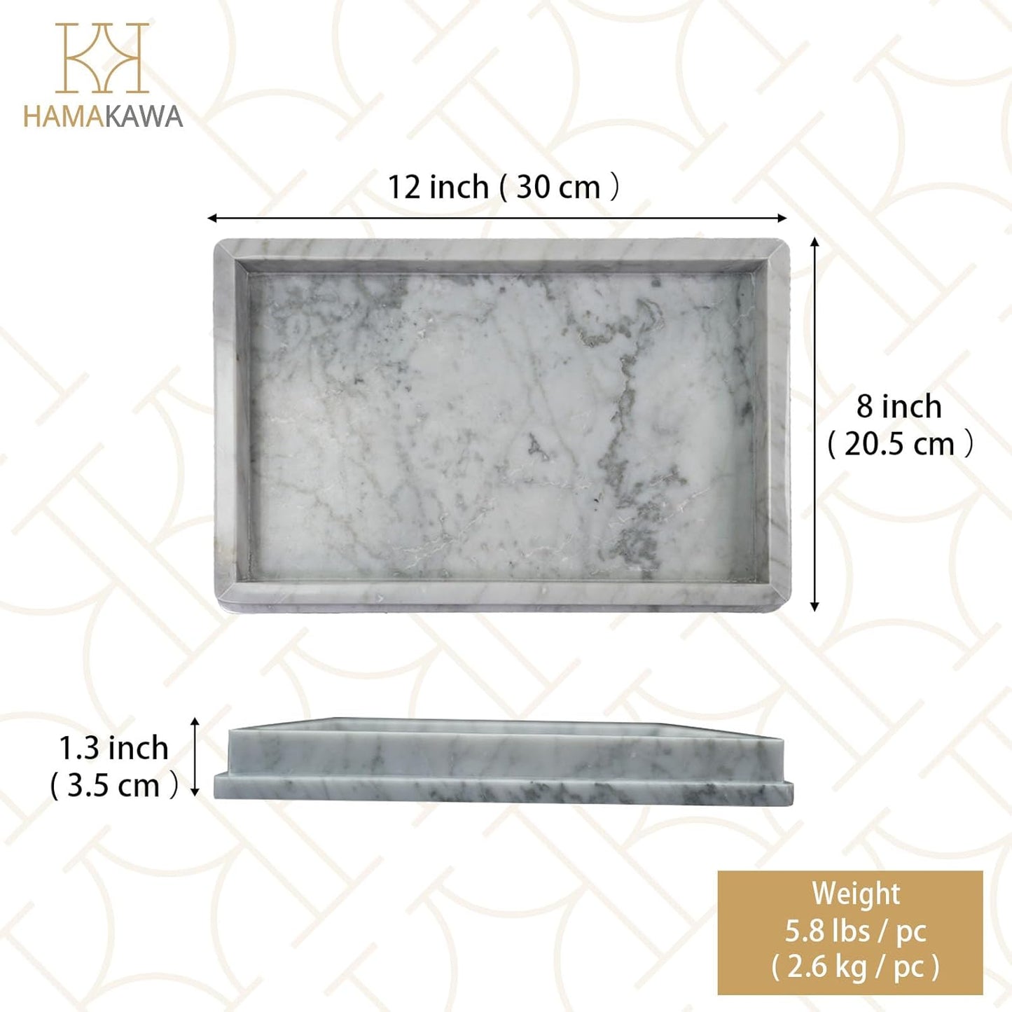 Natural Marble Rectangle Sink Tray L 12 x W 8 x H 1.37 Inch, Carrara White Limestone Bathroom Vanity Tray, Modern Countertop Organizer, for Soap Dispenser, Kitchen, Home Decor