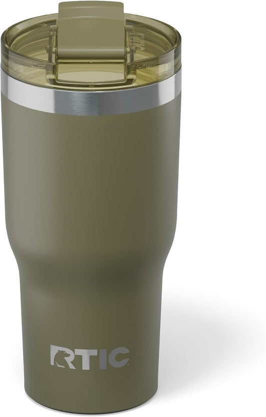 RTIC 20oz Essential Tumbler with Lid, Ceramic Lined, Insulated, Stainless Steel, Metal, Double Wall Vacuum-Insulation, Travel Cup for Iced Coffee, Tea, Hot and Cold Drink, Olive