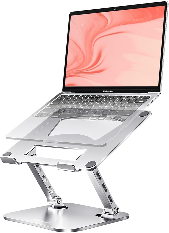 Laptop Stand for Desk – 2.5mm Aluminum Ergonomic Riser, Adjustable Height & Angle, Sturdy Yet Lightweight, Fits 10-17.3 Inch MacBook Pro/Air, Dell XPS, HP,Silver.