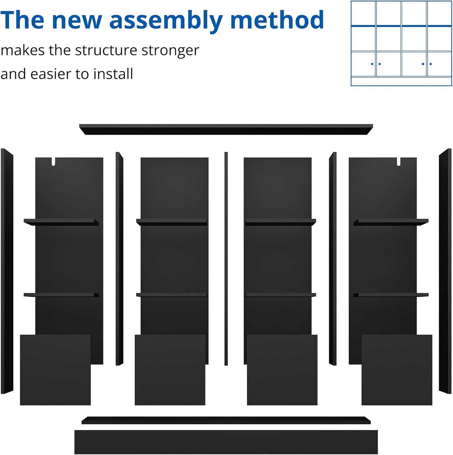 Cozy Castle Black Wood Bookcase,12 Cube Storage Organizer Bookshelf with 4 Doors,3 Tier Storage Cabinet with Adjustable Shelves for Bedroom, Living Room, Office