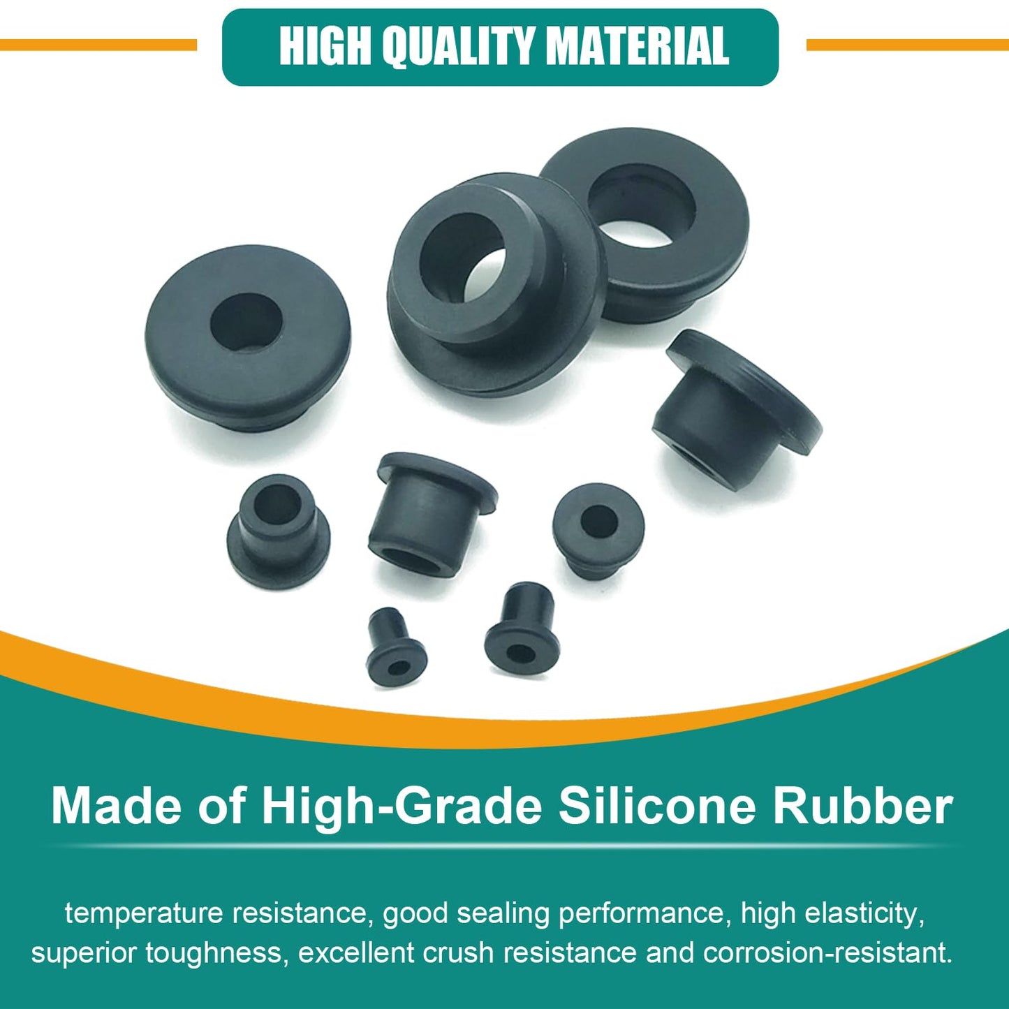 130PCS Silicone Rubber Grommets for Wiring, Black Top Hat Rubber Grommet Assortment Kit, 9 Sizes Round Hole Rubber Wire Grommets for Automotive, Vinyl Tubing in Hydroponic and Irrigation Systems