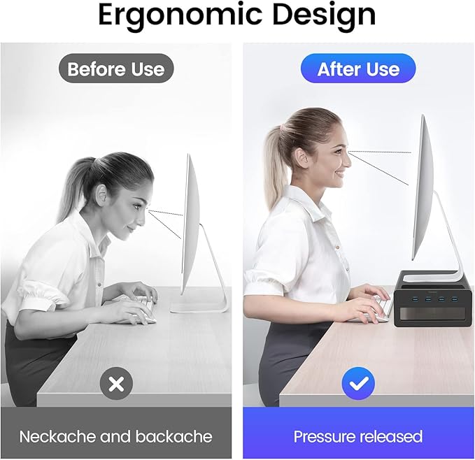 Vaydeer Dual Monitor Stand, Double Monitor Riser with Wireless Charger and 4 USB 3.0 Hub Ports, Metal Desk Raiser for 2 Monitors, PC Screen iMac Studio Display Gaming Office Work Space Saver Organizer