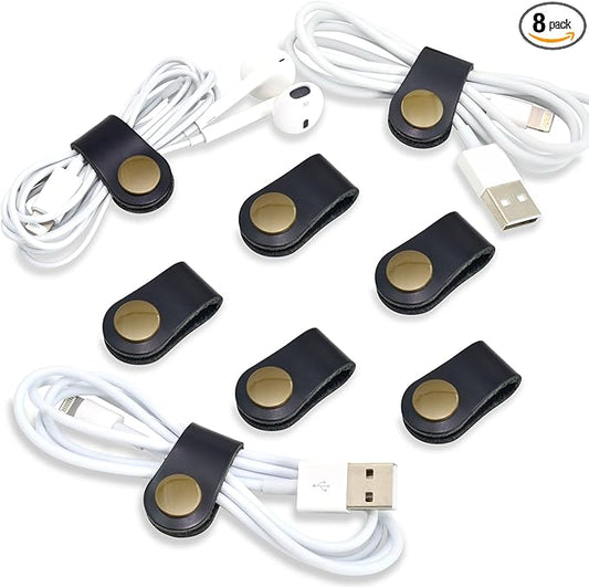 CAILLU Cord Organizer,Cord Keeper,Cable Organizer USB Holder,Cable Straps,Earbud case,wrap Headphone,Headset Winder,Earphone Clips Ties,stocking stuffers for men Gifts Leather