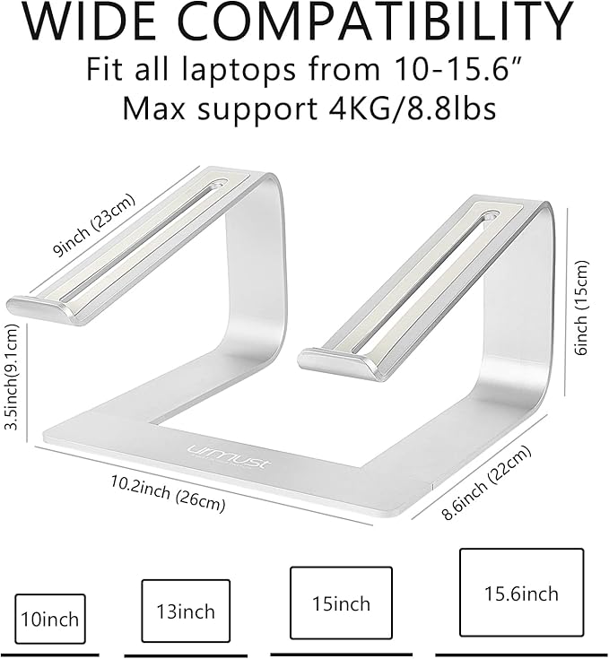 Urmust Laptop Stand for Desk - Ergonomic Computer Stand Riser Holder for MacBook Air Pro, Dell, HP, Lenovo, Samsung, Alienware Laptops 11-15.6" (Silver, Up to 15.6" Laptop)