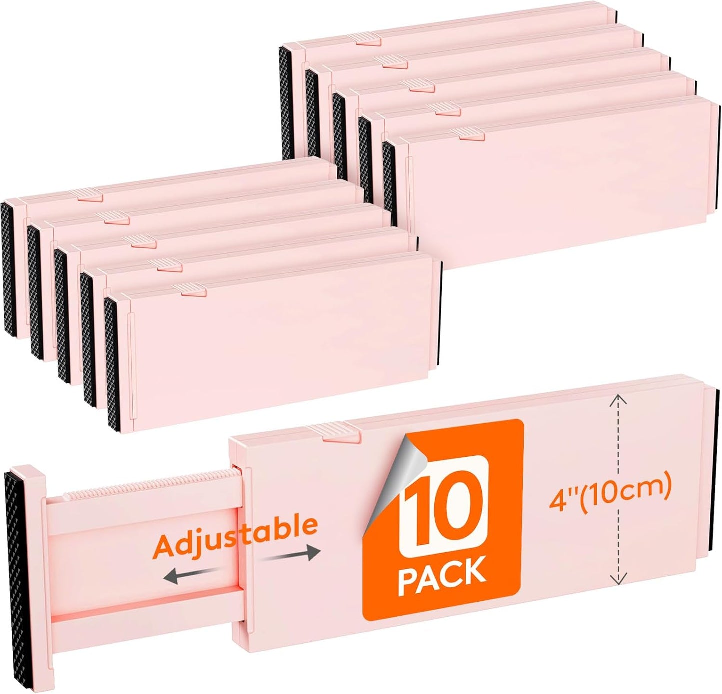 Lifewit 10 Pack Drawer Dividers Plastic 4" High, 11-17" Adjustable Drawer Organizers for Clothes, Expandable Dresser Separators in Bedroom/Bathroom/Kitchen/Office Organization and Storage, Pink