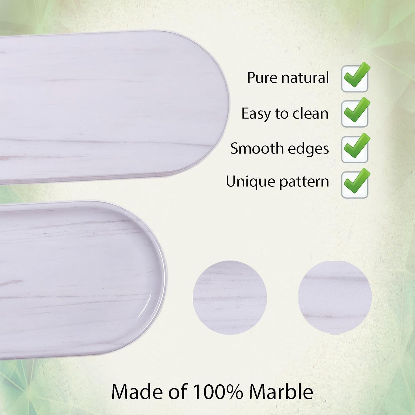 Marble Tray 9.8”x4.7”x0.6”| Oval Stone Tray for Kitchen Counter, Bathroom Vanity & Jewelry Organization – Natural Durable Marble Design (Star White)‌