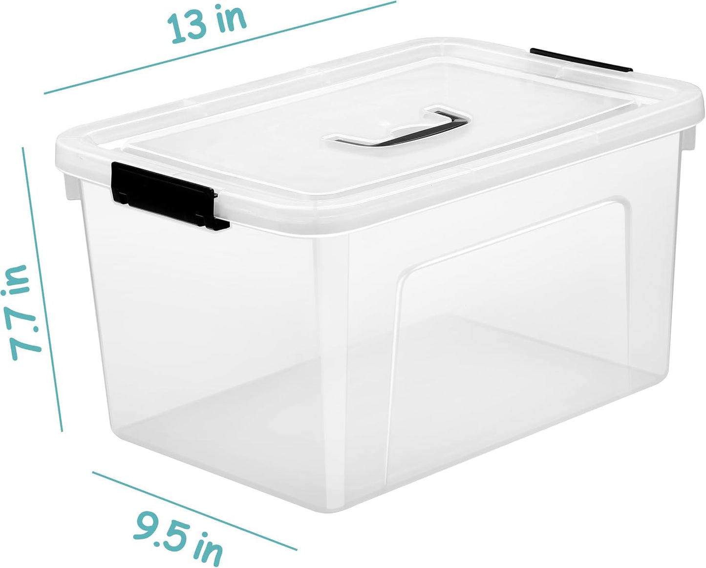 Clear Storage Latch Box 12 Quart, Plastic Organizing Box/Bin with Lid and Black Handles, 6-Pack
