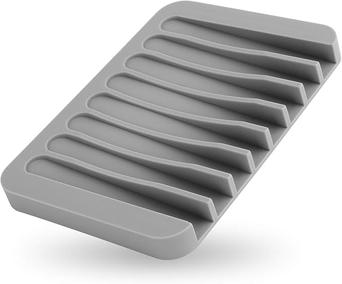 Anwenk Soap Dish for Shower Waterfall Soap Holder Soap Tray Soap Saver Drainer Flexible Silicone for Shower/Bathroom/Kitchen/Counter Top,Keep Soap Bars Dry Clean,Easy Cleaning- Grey, 1Pack