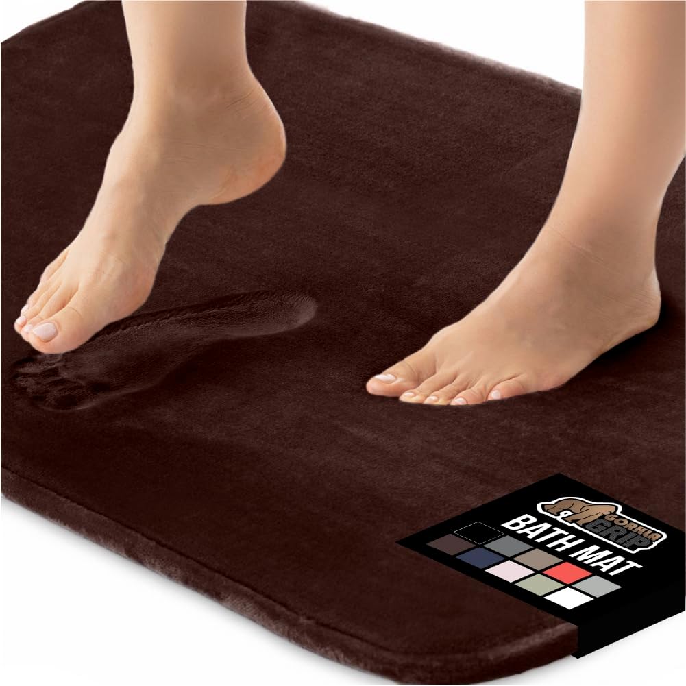 GORILLA GRIP Memory Foam Bath Mat, Soft Absorbent Velvet Bathroom Mats, Durable Dots on Underside, Machine Washable Bathmat, Carpet Rug Room Decor for Shower Tub Floor RV, 30x20 Rugs, Brown