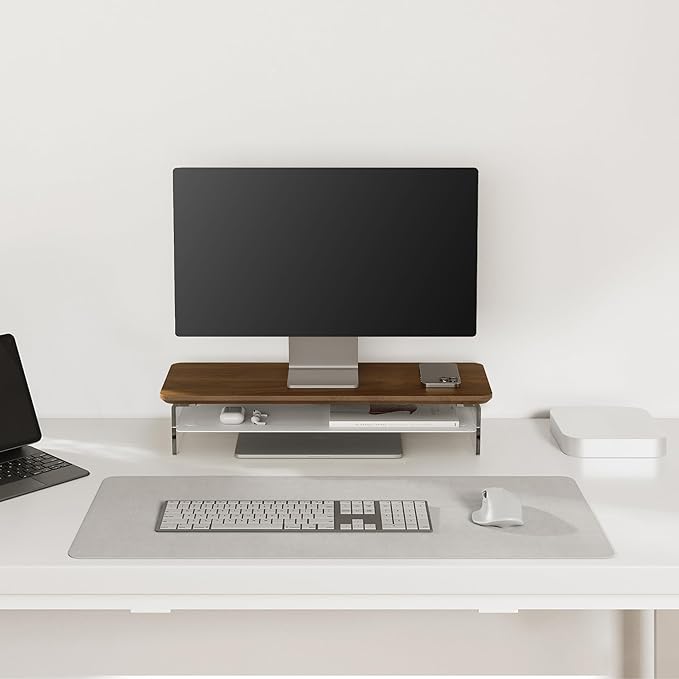 Fenge Acrylic Monitor Stand Riser, 23.6 Inches Monitor Stand with Metal Storage, 2 Tier Acrylic Computer Riser for Desk, Clear Laptop Stand for PC, Laptop, Printer, TV