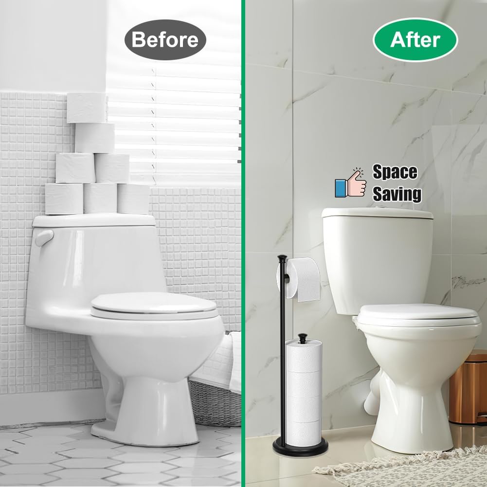 Toilet Paper Holder Free Standing, Black Toilet Paper Holder, Bathroom Storage for 5 Mega Rolls, 27.6”H