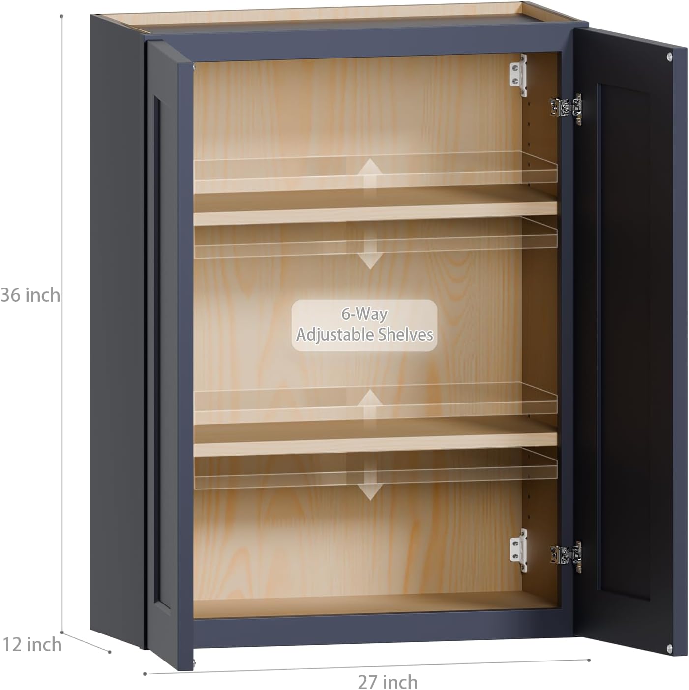 27 Inch Medicine Cabinet Wall Mounted, Solid Wood Over The Toilet Storage Cabinet, Bathroom Organizer Cabinets with 2 Door & Shelves, Easy to Assemble for Laundry Room, Kitchen, Garage - Blue