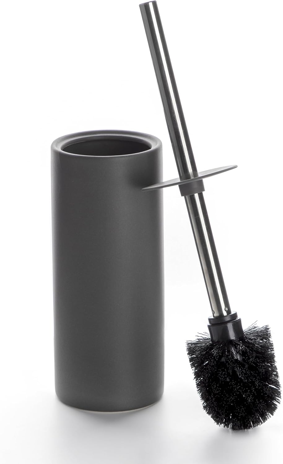 Matt Gray Ceramic Toilet Brush and Holder Set, Freestanding Toilet Bowl Cleaners Brush, Scrubber Brush for Toilet, Bathroom Accessories with Stainless Handle, Deep Cleaning