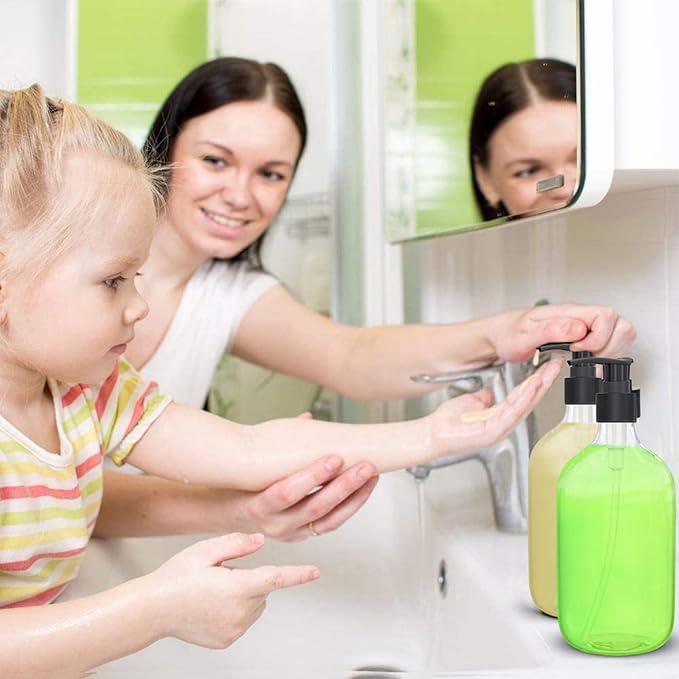 10 Ounce Clear Plastic Pump Bottle Dispenser, Refillable Empty Bottle Container with Pump for Essential Oil Soap Lotion Shampoo, 6 Pcs