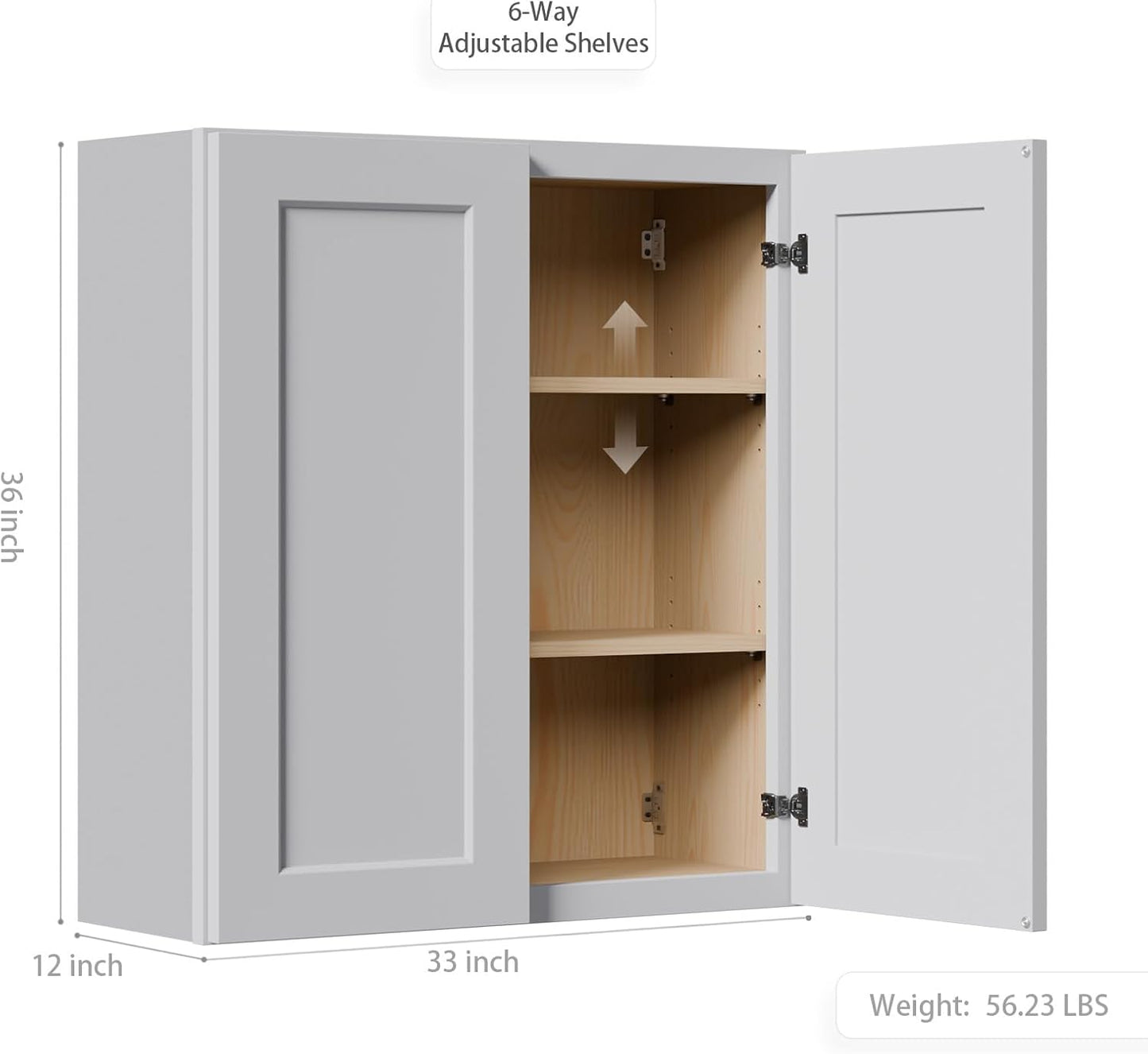 33 Inch Laundry Room Cabinets Wall Mounted, Solid Wood Over The Toilet Storage Cabinet, Bathroom Organizer Cabinets with 2 Door & Shelves, Easy to Assemble for Kitchen, Garage - Light Gray