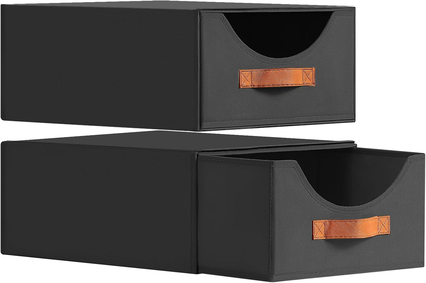 Closet Organizers and Storage - Large Stackable Storage Bins with Drawer, Fabric Bins for Organization, Collapsible Drawer Organizer Clothes for Bedroom, Living Room, 2 Pack, Black