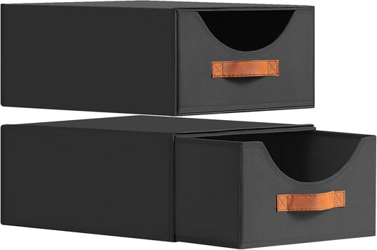 Closet Organizers and Storage - Large Stackable Storage Bins with Drawer, Fabric Bins for Organization, Collapsible Drawer Organizer Clothes for Bedroom, Living Room, 2 Pack, Black