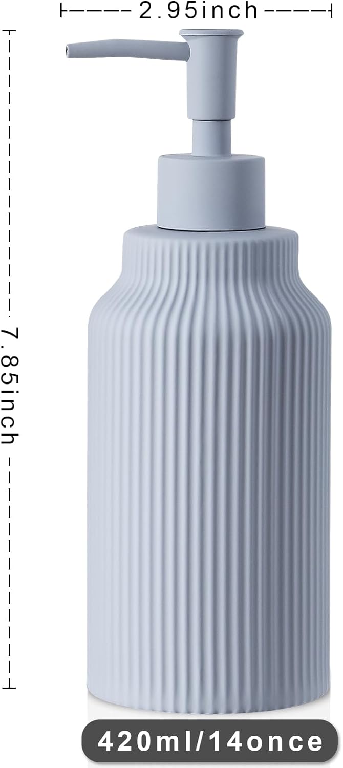 Modern Ceramic Soap Dispenser for Bathroom，14oz Ceramic Soft Touch Hand Lotion Dispenser with Pump，Liquid soap Dispenser for Kitchen Rubber Paint (Blue)