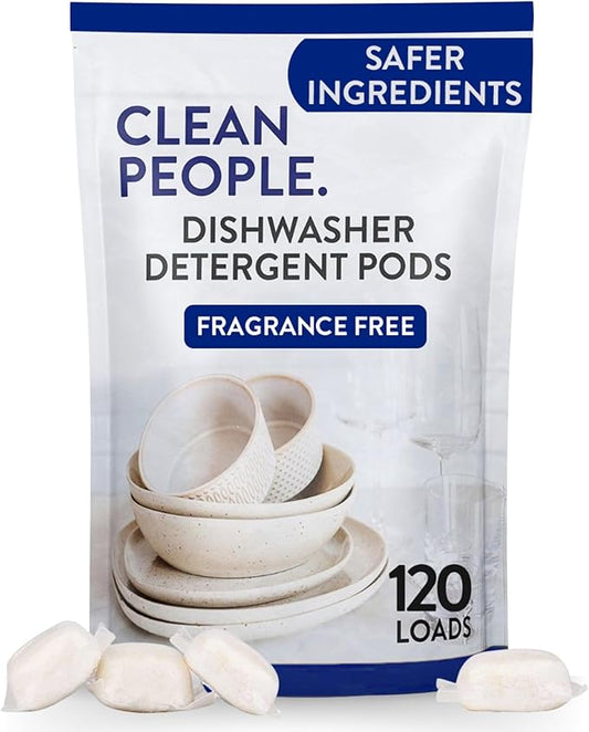 Clean People Dishwasher Pods - Cuts Grease & Rinses Sparkling Clean - Residue-Free - Phosphate Free Dishwashing Pods - Fragrance Free, 120 Pack