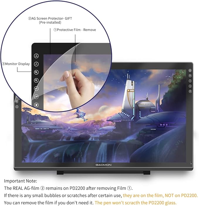 GAOMON PD2200 Drawing Tablet with Screen, Full-Laminated Digital Art Tablet with 8 Touch Buttons, Battery-Free Stylus, Tilt, 130% sRGB, 21.5 inch Graphics Tablet with Stand for Mac, Windows PC