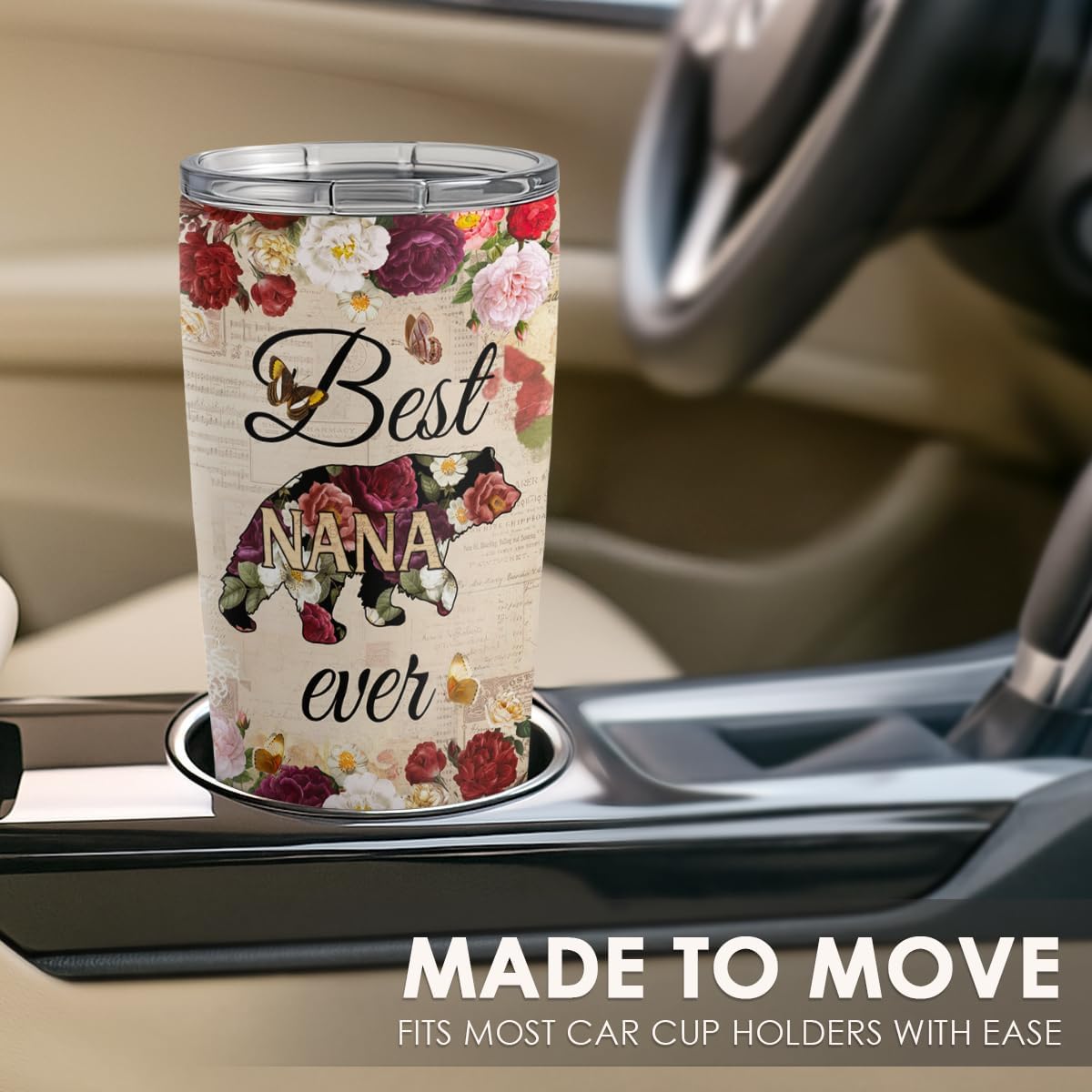 SANDJEST Best Nana Ever Tumbler Gift for Grandmas from Grandkids - 20oz Floral Insulated Stainless Steel Travel Mug Granny Christmas, Birthday, Mother's Day Gifts for Nana, Gigi from Grandchildren