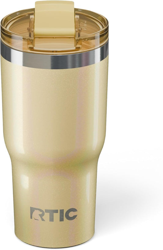 RTIC 20oz Essential Tumbler with Lid, Ceramic Lined, Insulated, Stainless Steel, Metal, Double Wall Vacuum-Insulation, Travel Cup for Iced Coffee, Tea, Hot and Cold Drink, Sunlight Glitter