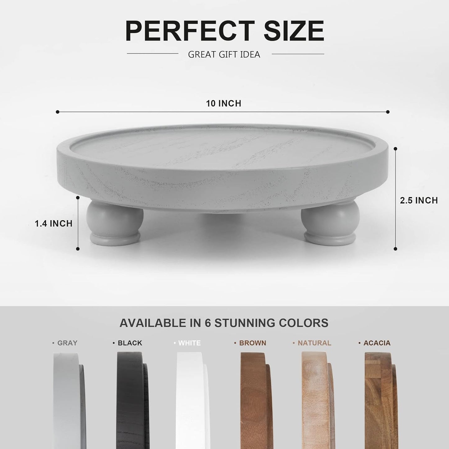 EOSAHR Modern Wooden Risers for Display: Farmhouse Pedestal Stand for Home, Kitchen and Bathroom Counter Decor - Stylish Round Waterproof Decorative Tray for Organize Soap, Sink, Jewelry (Gray)