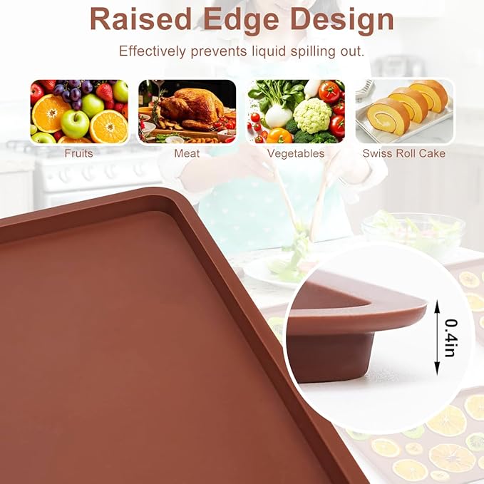 SFV 6 Pack Silicone Dehydrator Trays, 14" x 14" Flexible & Durable Dehydrator Sheets for Excalibur, Non-Stick, Reusable Dehydrators Mats Tray Dryer for Eggs, Fruit Leather, Meat, Herbs, Brown