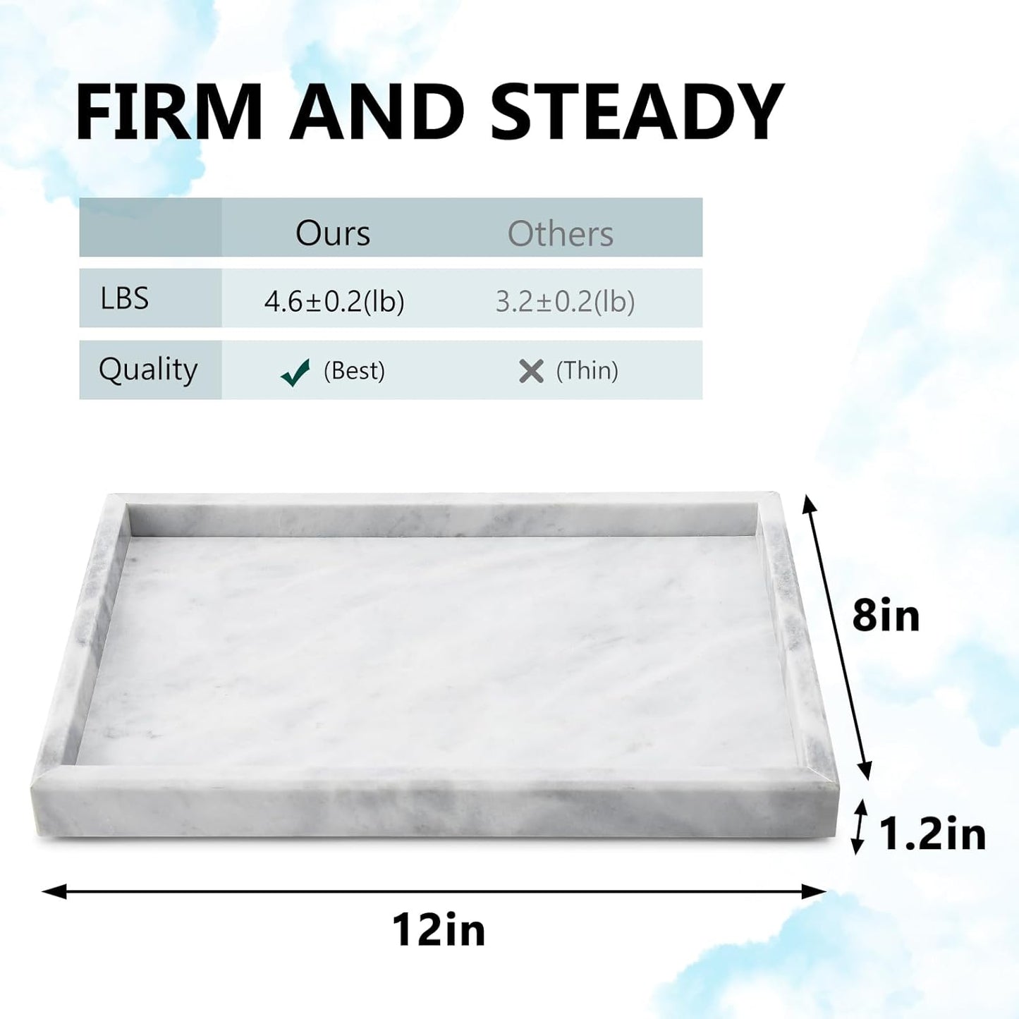 Real Natural Marble Tray for Bathroom, Vanity, Kitchen and Desktop, Rectangle Genuine Marble Stone Tray for Jewelry, Cosmetics, Candles, Lotion, Perfume and Home Decor