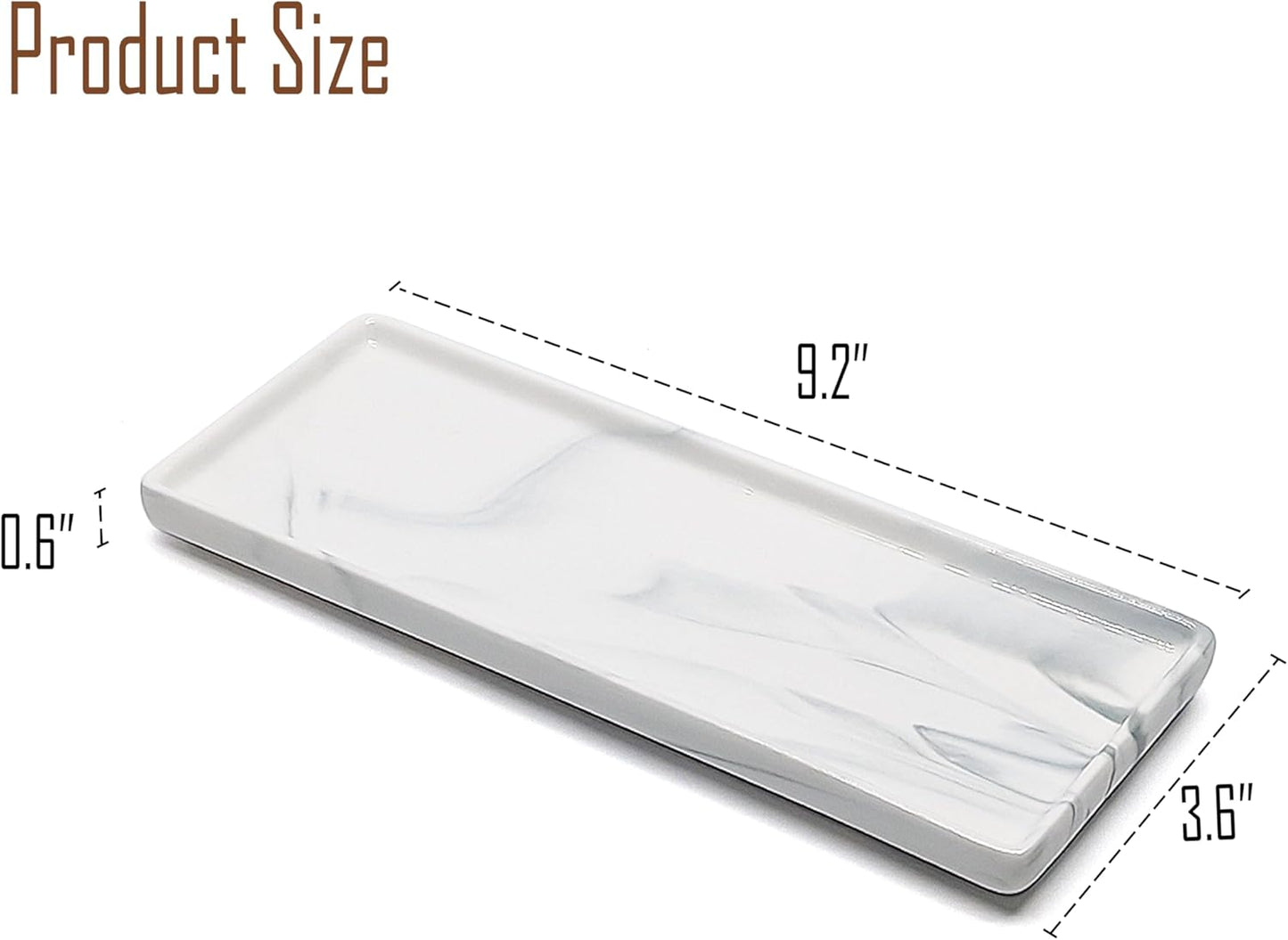 9.2" Porcelain Small Bathroom Tray, Ceramic Countertop and Vanity Tray for Cosmetics, Perfume, Jewelry, Candle - Kitchen Soap Tray for Kitchen Counter (Gray)