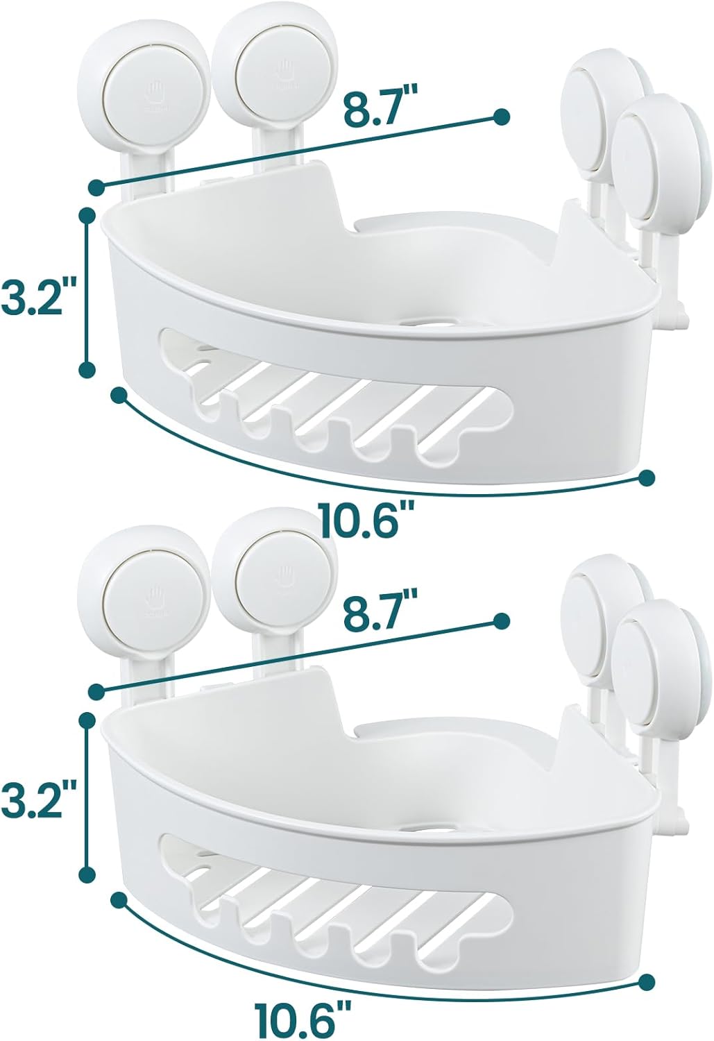 TAILI Suction Corner Shower Caddy, Bathroom Shelf Storage Basket Wall Mounted Organizer for Shampoo, Conditioner, Plastic Rack for Kitchen&Bathroom, Drill-Free Removable (2 Pack)