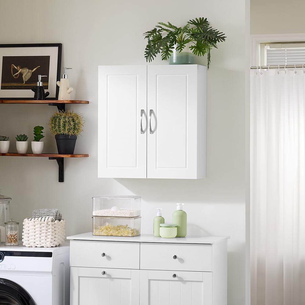 SoBuy Narrow Bathroom Wall Cabinet, Over The Toilet Storage Cabinet, Bathroom Wall Cabinet with Doors and Adjustable Shelves, Medicine Cabinet Organizer for Small Bathroom Storage, White FRG231-T-W