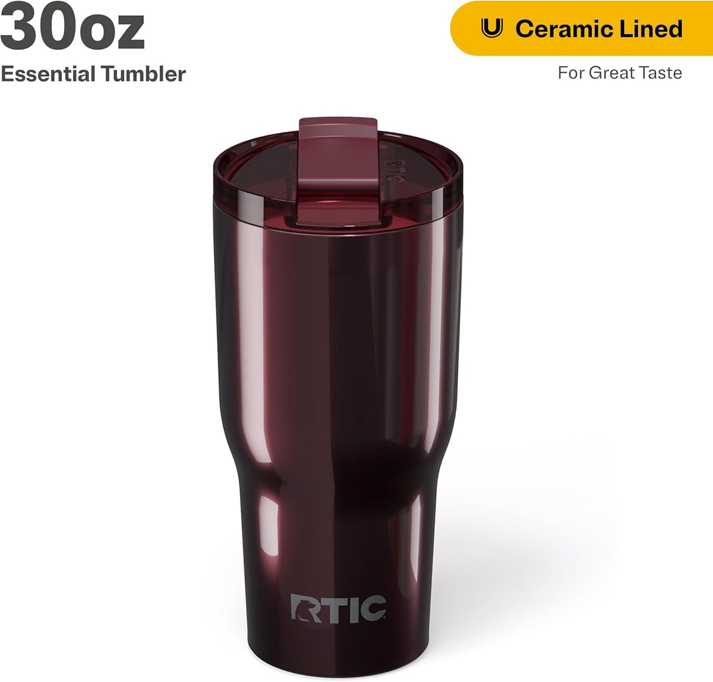 RTIC 30oz Essential Tumbler with Lid, Ceramic Lined, Insulated, Stainless Steel, Metal, Double Wall Vacuum-Insulation, Travel Cup for Iced Coffee, Tea, Hot and Cold Drink, Vintage Rose Metallic