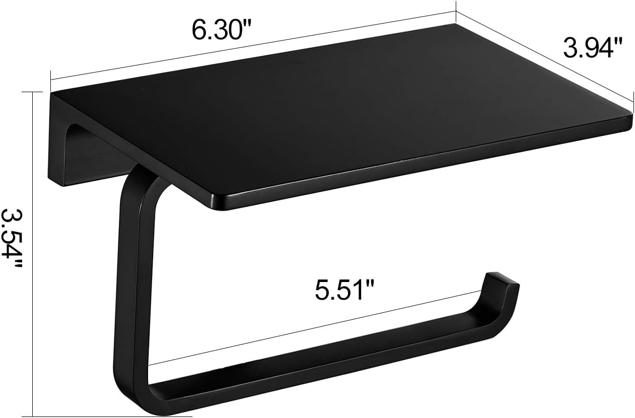 Toilet Paper Holder for Bathroom Solid Brass and Superior Hotel Style Tissue Roll Holder with Cell Phone Storage Matte Black Finish