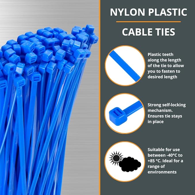 GTSE 12 Inch Blue Zip Ties, 100 Pack, 40lb Strength, UV Resistant Long Nylon Cable Ties, Self-Locking 12" Tie Wraps