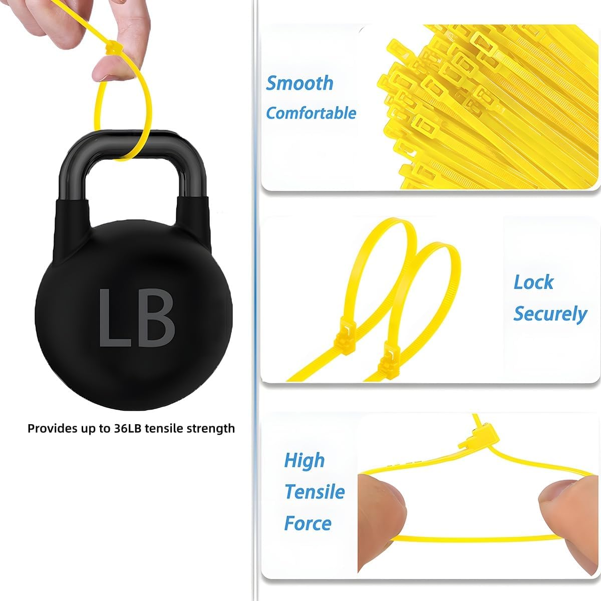 250 Count 10 Inch Reusable Cable Ties Yellow – Heavy Duty Releasable Zip Ties, 36 LBS for Electronics, Gardening, and Multi-Purpose Bundling